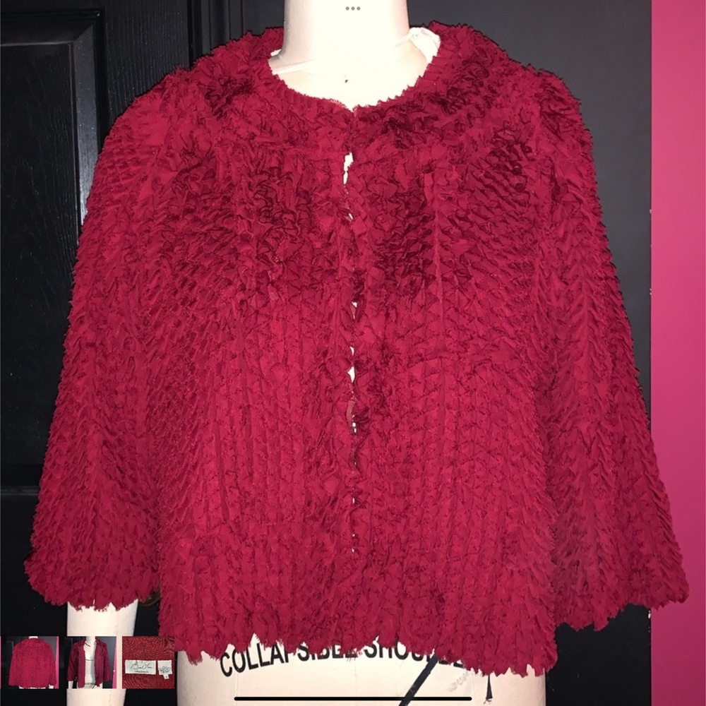 Byron Lars Rich Red Jacket, a skirt and a ruched sheer top. - Picture 5 of 12